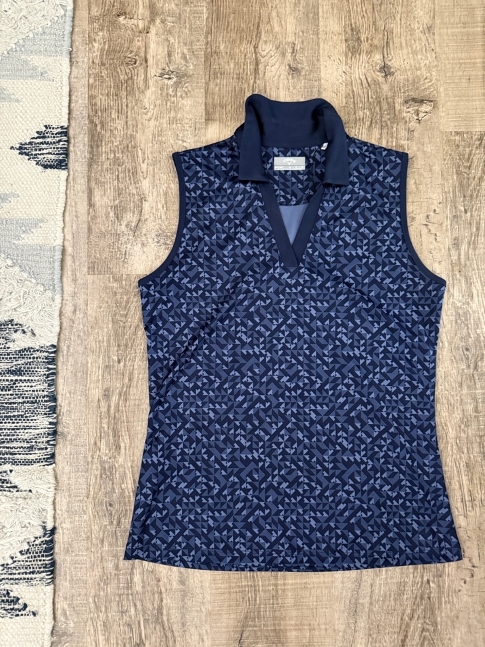 Ladies Callaway Navy Geometric Sleeveless Polo Golf Top